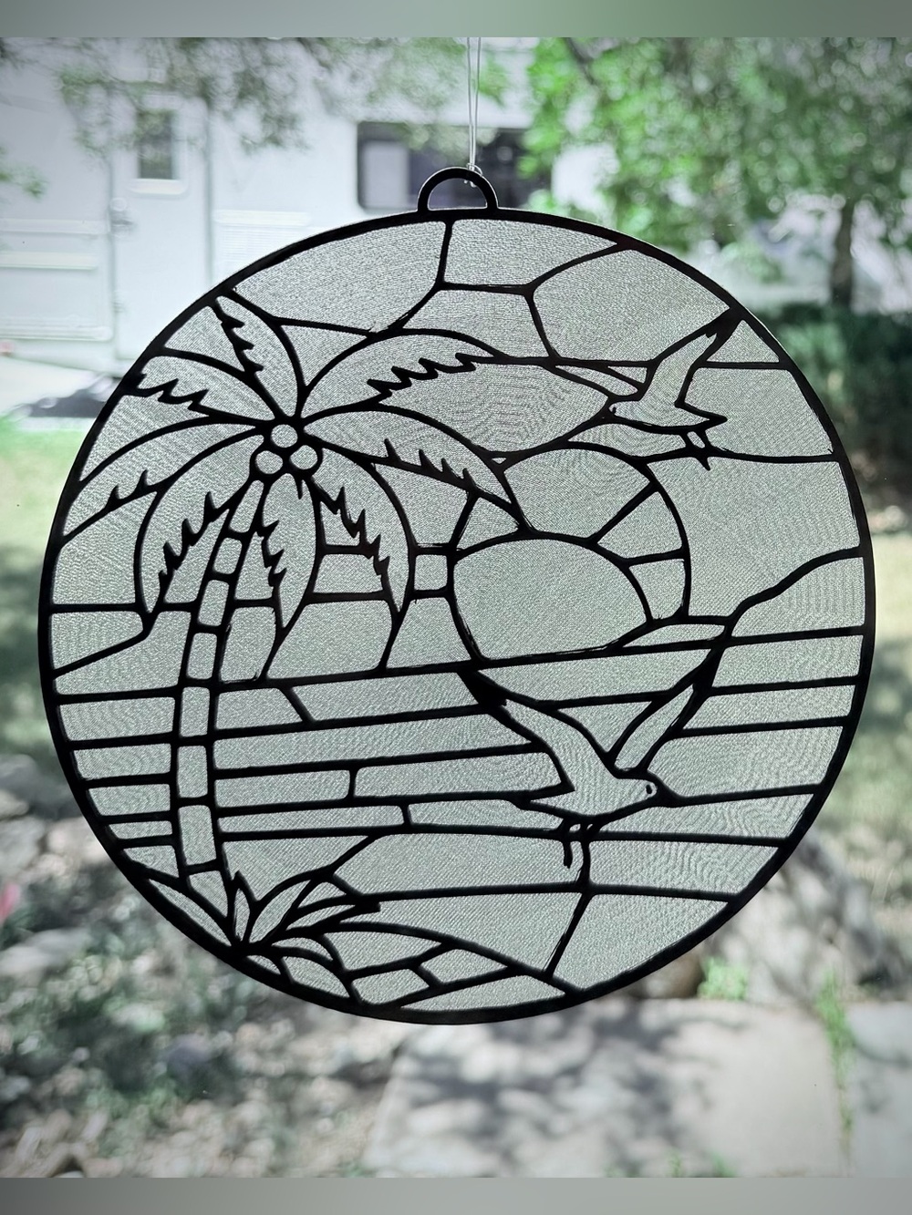 Tropical Beach Scene Suncatcher, Color Your Own Stained Window Decor Handmade